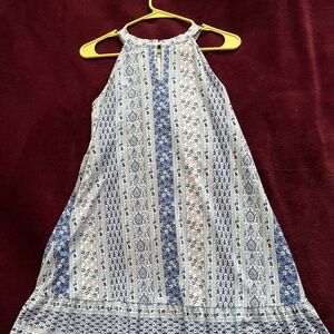 Loft size M blue and white floral ruffle tank dress